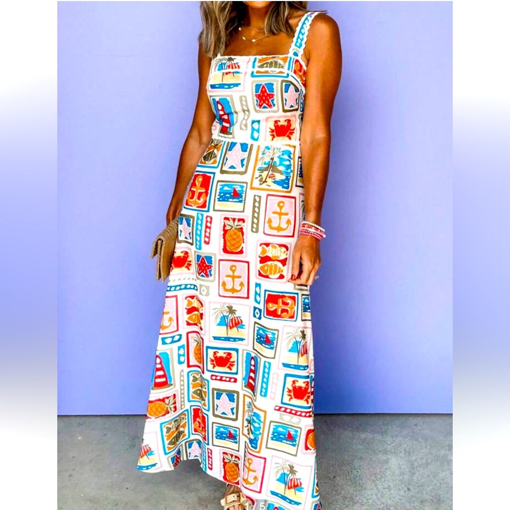 Commense White Multicolor Nautical Maxi Dress - Picture 3 of 8